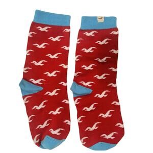 Hollister Men’s / Women’s Crew Socks Seagull Print Logo One Size OS Red Blue M L